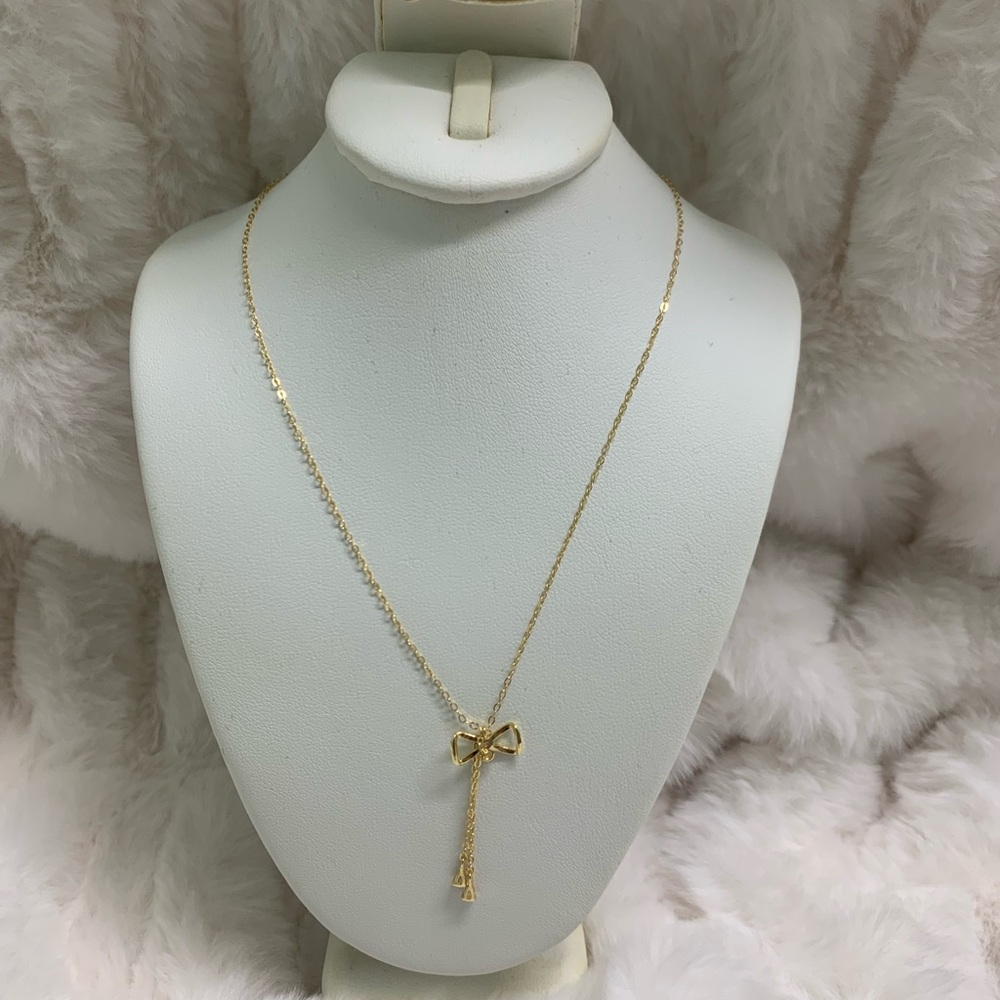 White Pearl and Gold Bow 925 Necklace